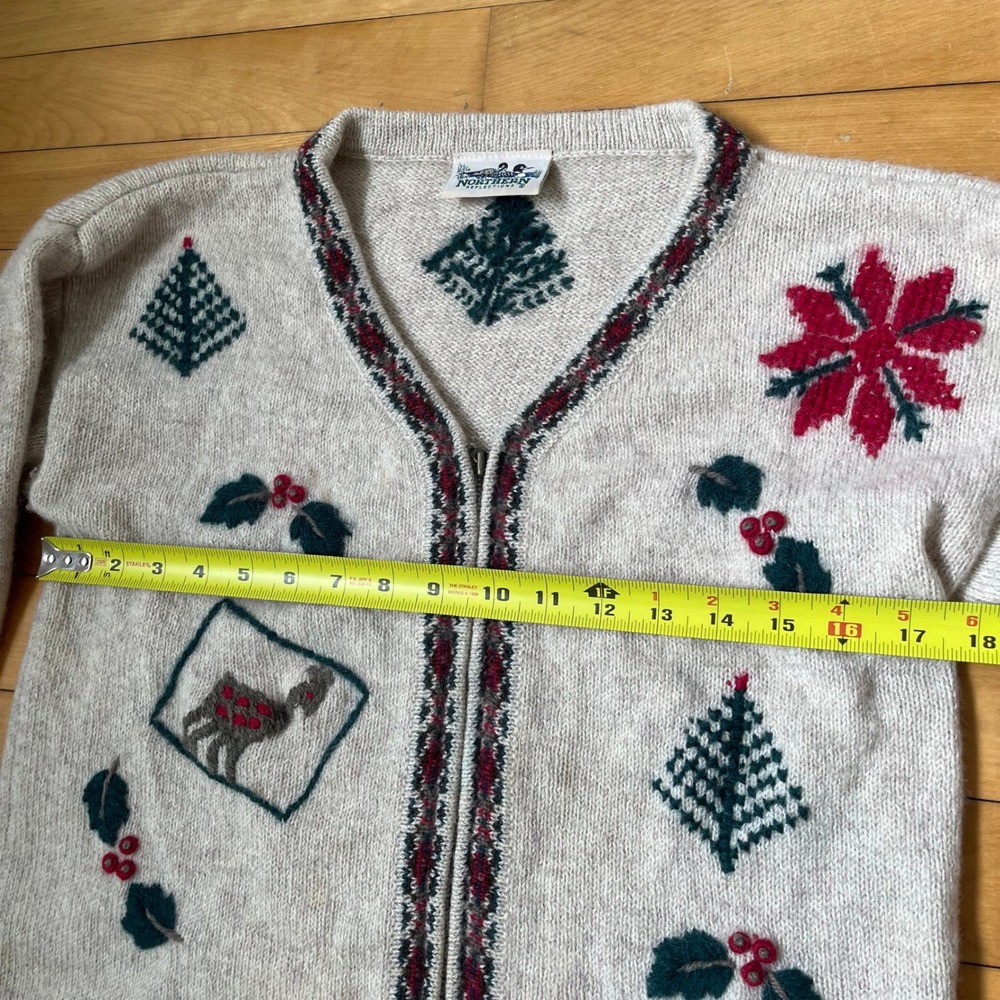 Vintage 1980s Northern Reflections Christmas Knitted Sweater Zip Up Cardigan - Picture 8 of 11